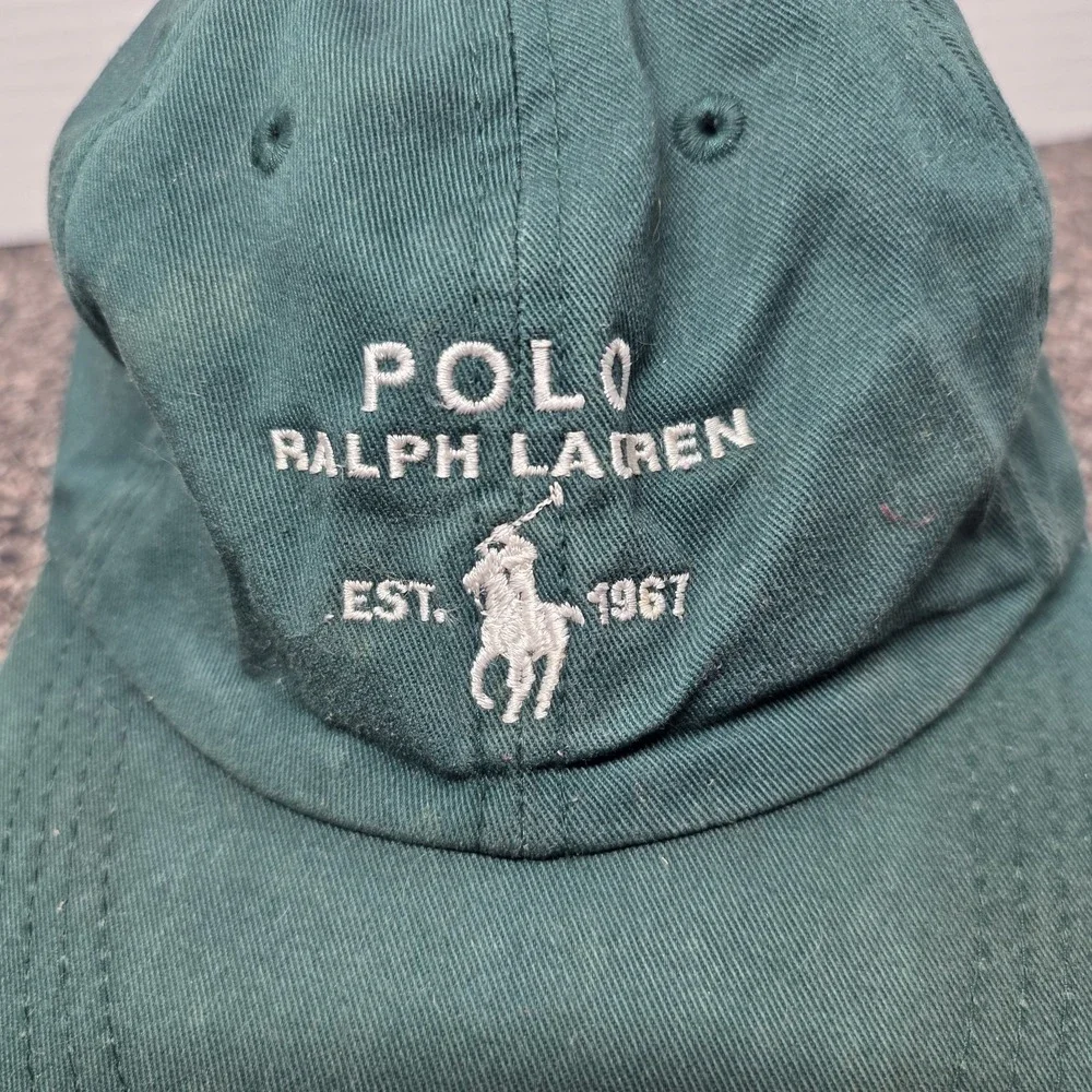 Vintage Polo Ralph Lauren Hat Green Est 1967 Pony Logo Strapback 90s Dad Cap